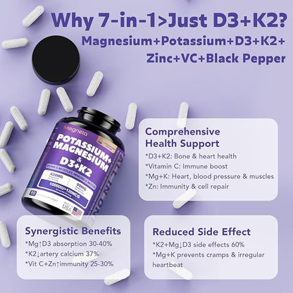 High-Potency Vitamin D3 10000IU K2 (MK-7) Potassium Magnesium Supplement - Advanced Synergistic Complex for Bone, Immune Health, Mood Balance & Energy Support