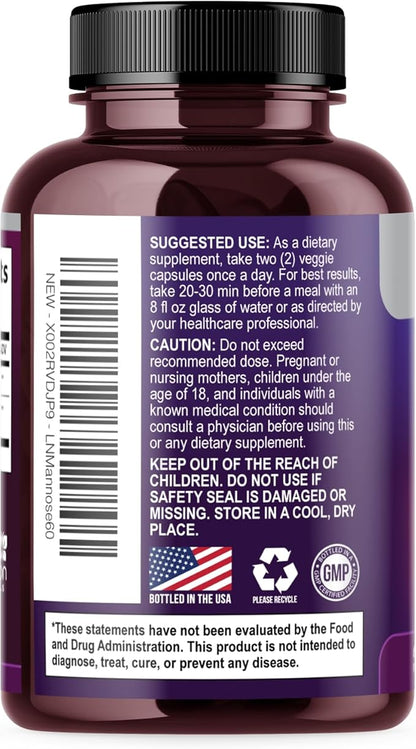 D-Mannose Supplement - 1,300mg Organic D Mannose Per Serving with Organic Cranberry Extract - Fast-Acting, Natural Urinary & Bladder Support for Women & Men – Flush & Cleanse Impurities – 60 Capsules
