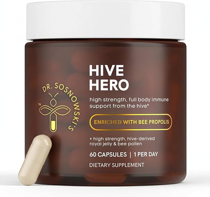 Dr Sosnowski's Hive Hero – Propolis, Royal Jelly & Bee Pollen Supplement – Triple Hive Action for Daily Wellness – 60 Vegetable Capsules