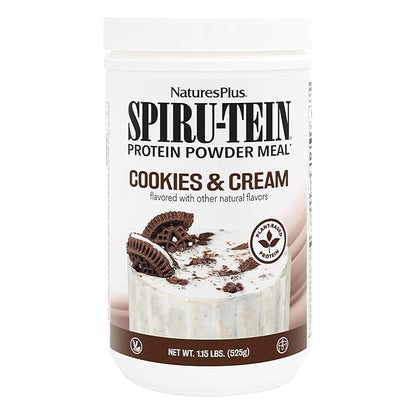 NaturesPlus SPIRU-TEIN, Cookies & Cream - 1.15 lbs - Plant-Based Protein Shake - Non-GMO, Vegetarian, Gluten Free - 15 Servings