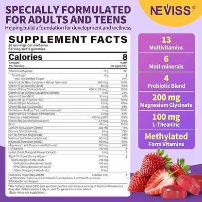 Teen Vitamins Methylated Multivitamin Gummies for Boys Girls 12-17 w/ Magnesium Glycinate, Omega-3, L-Theanine for Teens Kids Calm & Focus Gummies Supplement, 23-IN-1 Formula, Sugar Free, 120 ct