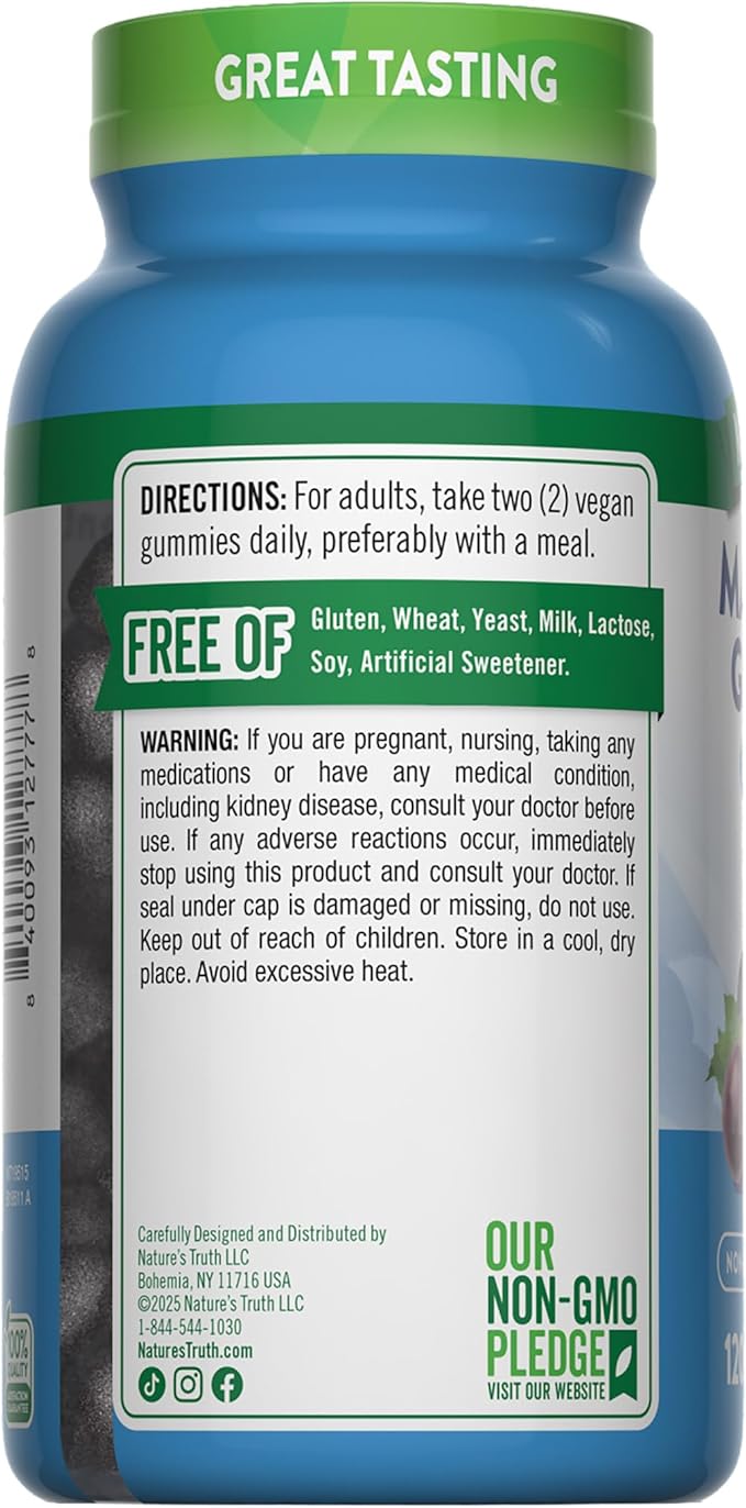 Nature's Truth Magnesium Glycinate Gummies for Adults | 200mg | 120 Count | Grape Flavor | Vegan, Non-GMO & Gluten Free Supplement
