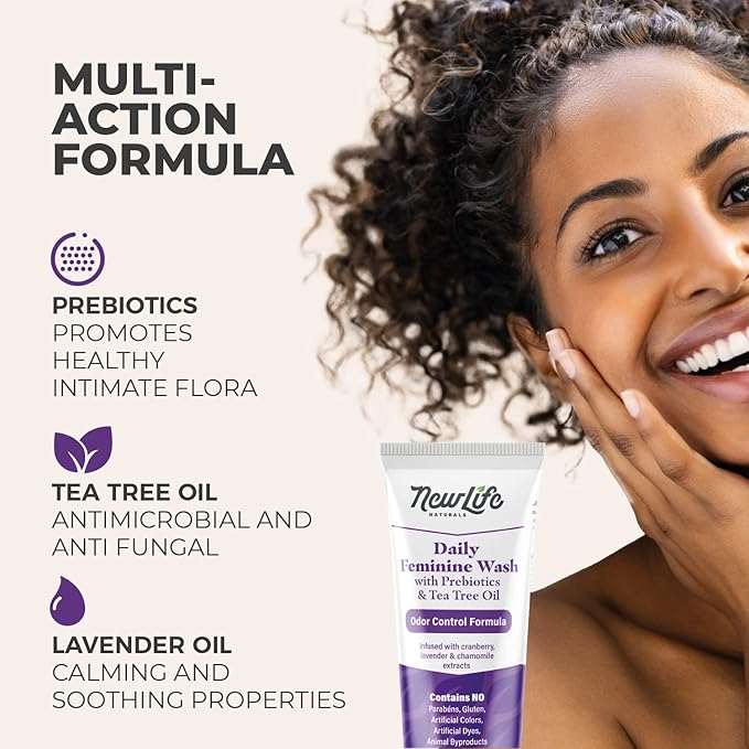 NewLife Naturals Daily Feminine Wash for pH Balance and Odor Control for Feminine Hygiene Intimate Wash for Women - With Prebiotics and Tea Tree Oil - Paraben Free - USA 8oz