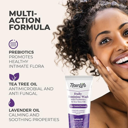 NewLife Naturals Daily Feminine Wash for pH Balance and Odor Control for Feminine Hygiene Intimate Wash for Women - With Prebiotics and Tea Tree Oil - Paraben Free - USA 8oz