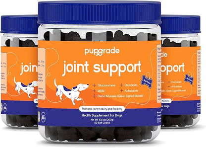 PupGrade Joint Support Supplement for Dogs - Glucosamine + Chondroitin with MSM and Perna - Supports Normal Hip & Joint Health for Occasional Discomfort, Beef Flavor - 180 Soft Chews