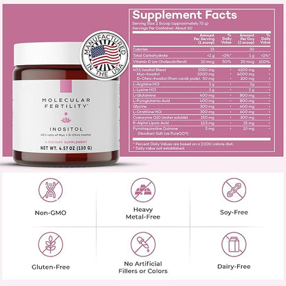 Myo-Inositol & D-Chiro Inositol Powder - Fertility Supplement for Women & Men - 40:1 Ratio, Hormone Balance, Reproductive Support, Glucose Metabolism - Unflavored - 30 Day Supply