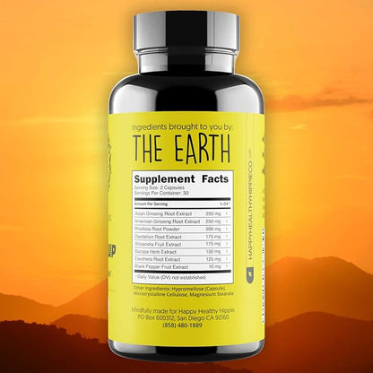 Natural Energy Pills – Caffeine Free – Mental Booster – with Rhodiola Rosea, Dandelion Root, Bacopa, Ginseng Extract – 7 Herbs & Absorption Enhancing Piperine – Vegan, Non-GMO, 60 Ct