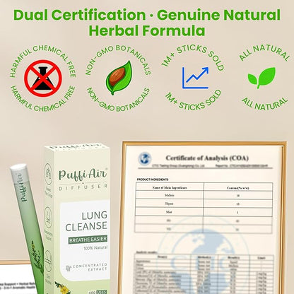 Herbal Diffuser Pen, Detox Diffuser with Mullein, Thyme & Mint for Better Breathing, All Natural Swap - Up to 600 Uses (Varies by Usage), 2 Diffusers, 1 Pack