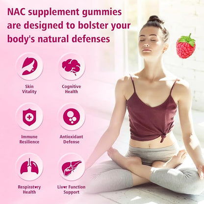 NAC Gummies Sugar-Free, N-Acetyl Cysteine NAC Supplement 1000mg for Antioxidants, Immune Support, Non-GMO, Gluten-Free, Vegan – Raspberry Flavor, 60 Gummies