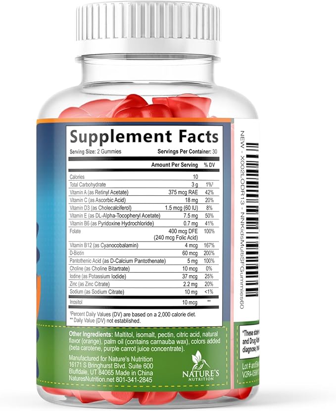 Kids Multivitamin Gummies - Sugar Free - Tasty Orange Flavor Gummy - Daily Immune Support with 100% Vitamin B12 - Essential Vitamins A, C, D3, E, B6, & Zinc Kid's Multivitamin - Non-GMO - 60 Gummies