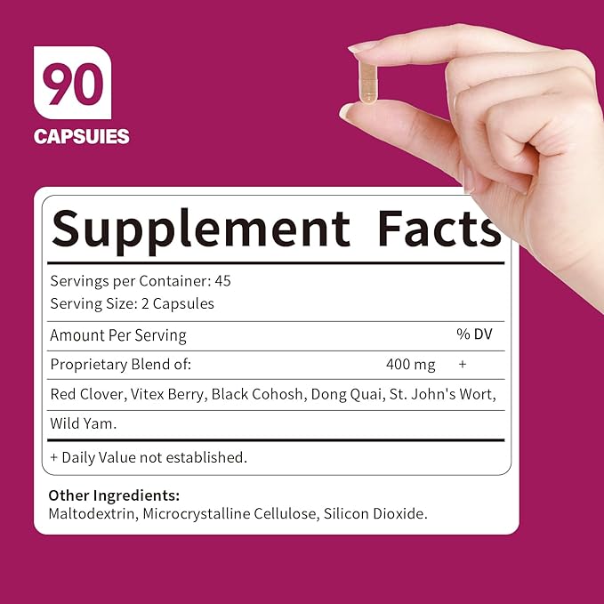 HERBENENERGYflow Red Clover Extract Capsules, Herbal Supplement for Women’s Health Support, Menopause Support & PMS Relief. Natural Blend w/Black Cohosh Wild Yam Dong Quai. 90 Count.
