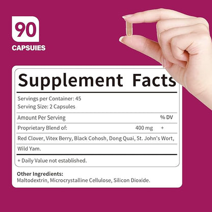HERBENENERGYflow Red Clover Extract Capsules, Herbal Supplement for Women’s Health Support, Menopause Support & PMS Relief. Natural Blend w/Black Cohosh Wild Yam Dong Quai. 90 Count.