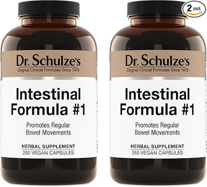 Dr. Schulze's Intestinal Formula #1 - Bowel Movement Supplement for Colon Health Support - Bloating & Constipation Aid - Intestinal Cleanse - All-Natural - Plant-Based - Vegan - 250 Count - 2 Pack