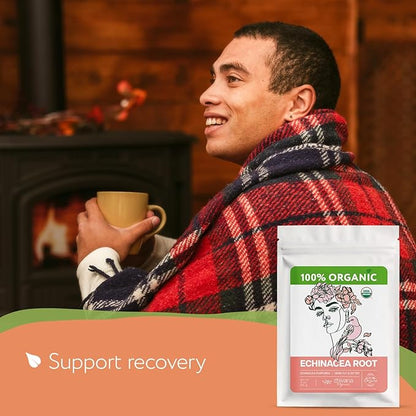 Organic Echinacea Root Tea (4oz.) – Echinacea Purpurea - Seasonal Wellness & Recovery Support - Naturally Caffeine Free – Great for Herbal Tea, Infusion, Tincture