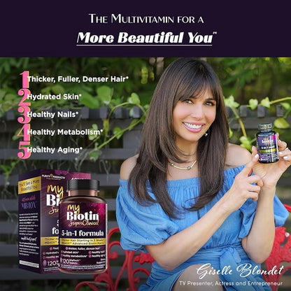 Purity Products MyBiotin SuperClinical New 5-in-1 Elite Multivitamin + MB40X Biotin Matrix Daily Multi - Thicker Hair Starting in 3 Weeks - 40X More Soluble vs Ordinary Hair Skin Nails - 120 Tabs