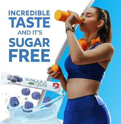 SlimQuick Pure 3X Extra Strength Drink Mix Packets, Metabolism and Weight Management for Women, Helps in Fat Breakdown, with Green Tea, Caffeine, Chaste Tree, Rhodiola - Blue Raspberry 26 Count