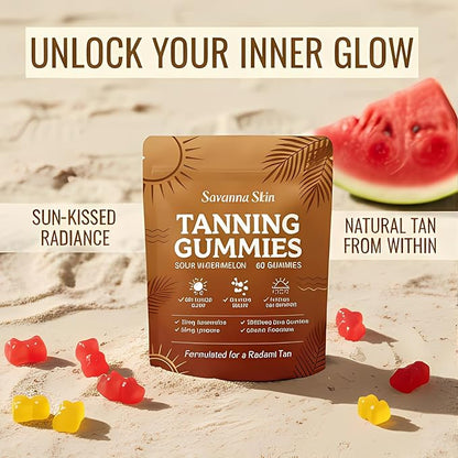 Tanning Gummies, Tanning Gummies for Women, with Astaxanthin Lycopene and Vitamins, Vegan & Sugar Free - 60 Count (1pcs)