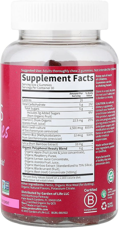 Garden of Life Organic Beet Root Gummies Made of Pectin with Antioxidants, Vitamin C, Biotin & B12 for Hair, Skin & Nails – BEETS Beauty Gummies – Vegan, Gluten Free, Non GMO, Raspberry, 30 Servings
