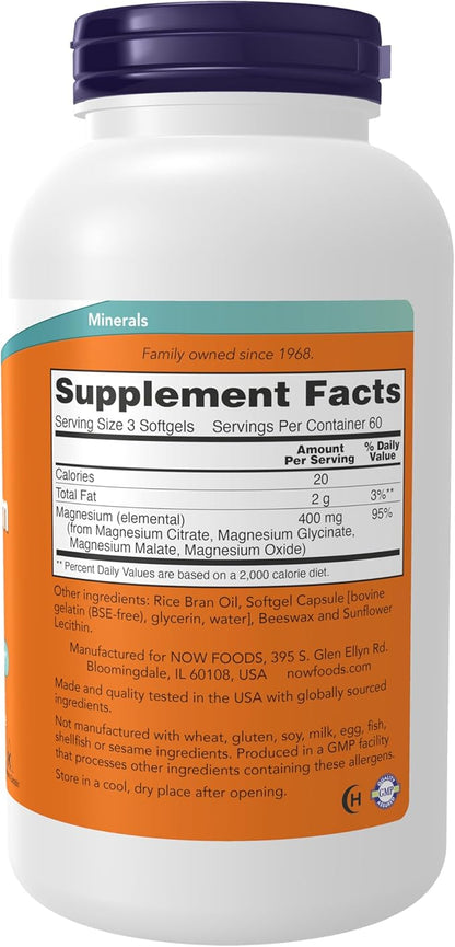 NOW Supplements, Magnesium Citrate, With Glycinate & Malate, Nervous System Support*, 180 Softgels