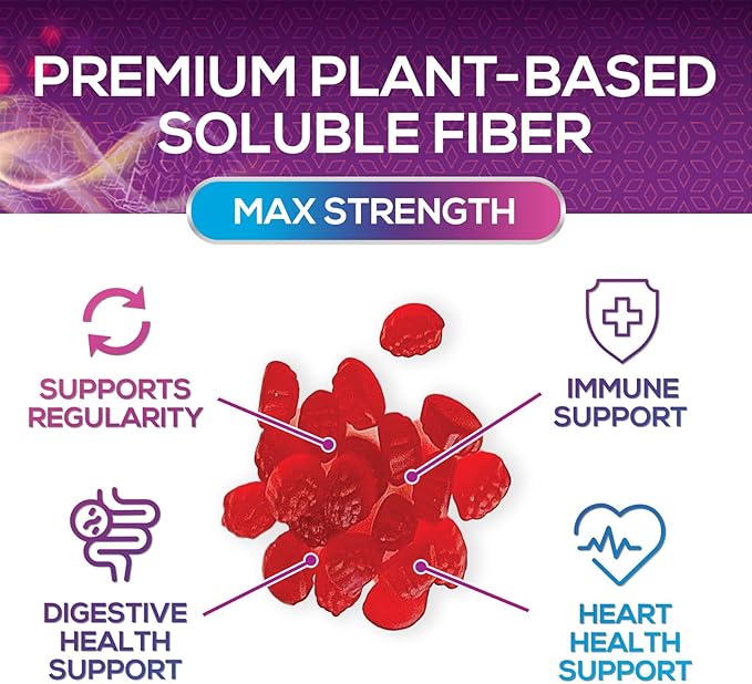 Fiber Gummies For Adults - Daily 3X Strength Soulable Fiber 4g Per Serving Gummy Supplement, Prebiotic Gummy Digestive Health Support - Plant Based Fiber Regularity & Digestion Support - 120 Gummies