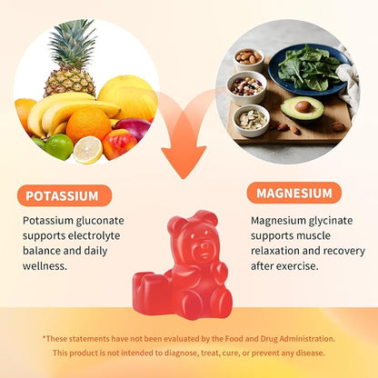 Potassium Magnesium Gummies – High Absorption Magnesium Glycinate – Magnesium Potassium Supplement Gummies with Vitamin B6, D3, B12 for Muscle Support, Sugar-Free Strawberry Flavor, 120 Count