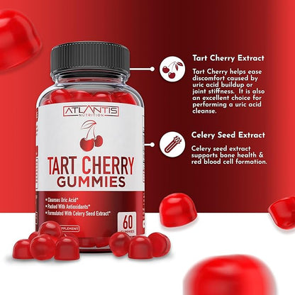 Atlantis Nutrition Tart Cherry Gummies 2-Pack with Celery Seed Extract - Advanced Uric Acid Cleanse for Immediate Relief. Powerful Antioxidant with Joint Support - 120 Gummies