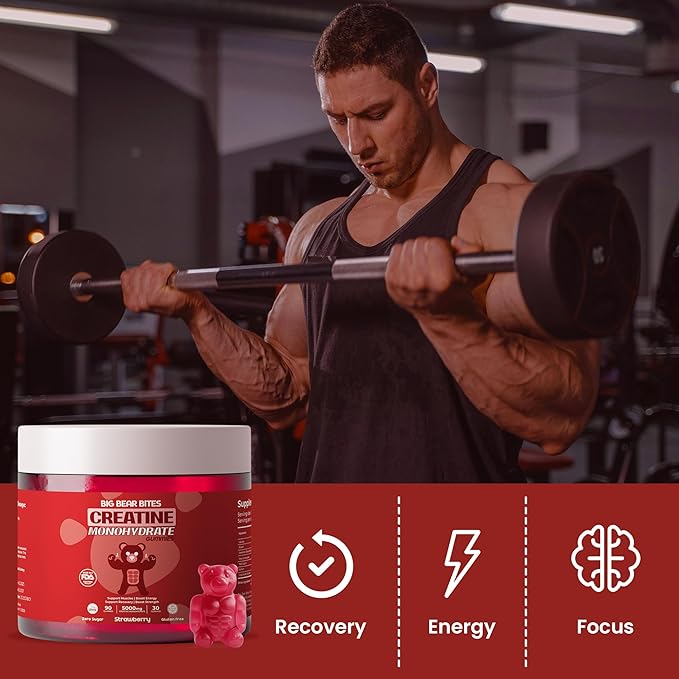 Creatine Monohydrate Gummies for Men & Women | 5000mg of Creatine Gummies per Serving | Sugar, Gluten Free & Halal | Pack of 90 for Pre Workout & Muscle Recovery | Strawberry Flavor