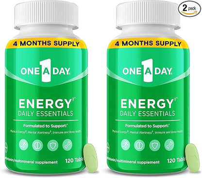 A Day Energy Daily Essentials Multivitamin, Energy Supplement to Support Mental Alertness and Immune Health with Vitamins A C, D, E, Zinc and Caffeine, 120 Count (Pack of 2)