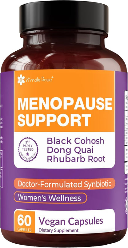 Complete Menopause Support Supplement for Women | Menopause Synbiotic with Black Cohosh, Dong Quai, Rhubarb Root | Helps Easing Hot Flashes, Night Sweats, Restful Sleep | 60 Capsules