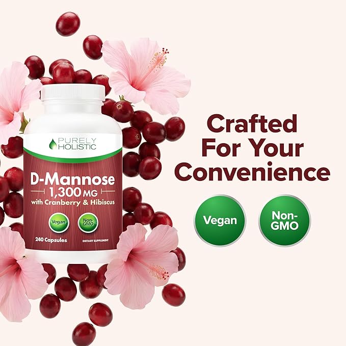 D Mannose with Cranberry | Drug-Free Urinary Tract Health Support | Evidence-Based DMannose 1300mg for Urinary & Bladder Health for Women | D Mannose Supplements for Women & Men | Non-GMO | 240 Ct
