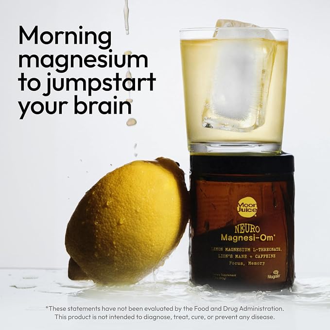 Moon Juice Neuro Magnesi-Om - Brain Support Supplement with Magnesium L-Threonate, Lion’s Mane, L-Theanine & Caffeine - Magnesium Powder for Focus & Memory - Lemon, 3.2 oz, 30 Servings