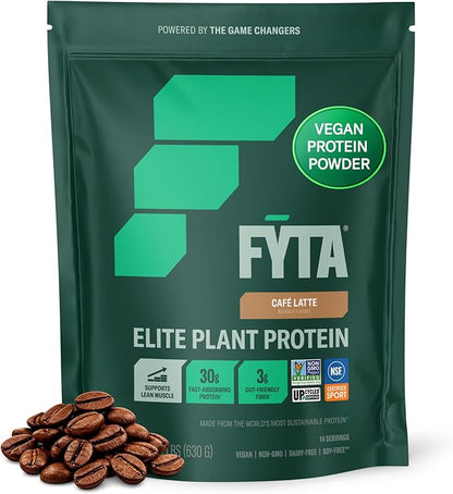 FYTA Vegan Protein Powder - Plant Based Protein Powder with Better Taste & Texture Than Whey Protein - 30g Non-GMO & Dairy Free Protein Powder Vegan - Protein Powder for Women & Men - Cafe Latte 630g
