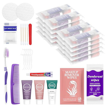 Travel Toiletries Personal Cleaning Bulk,Disposable Hygiene Kit Care Package Supplies, Women Toiletry Essentials Set Individually Wrapped for Camping, Hotel, Vacation, Homeless, Charity (11-in-1, 20)