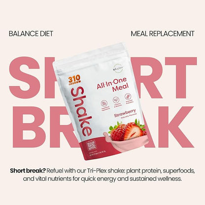 310 Nutrition All-In-One Meal Replacement Shake Powder - Plant-Based Protein Smoothie Blend w/High Fiber, Probiotics & Adaptogens - Low Carb, Vegan, Keto & Paleo Friendly - Strawberry - 28 Srv