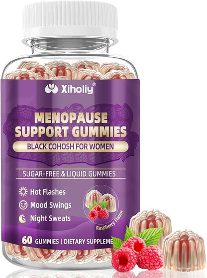 Menopause Supplements for Women with Black Cohosh, Menopause Relief Sugar Free Gummies for Hot Flashes, Natural Female Hormone Balance & Ashwagandha, Magnesium for Night Sweats, Mood Swings, 60 Count