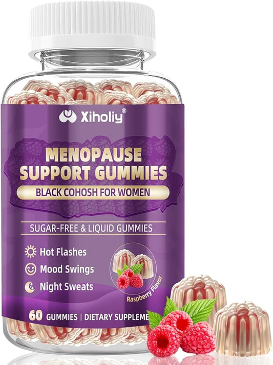 Menopause Supplements for Women with Black Cohosh, Menopause Relief Sugar Free Gummies for Hot Flashes, Natural Female Hormone Balance & Ashwagandha, Magnesium for Night Sweats, Mood Swings, 60 Count
