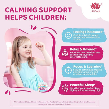 Kids Calm Magnesium Bisglycinate Saffron Gummies + Vegan Omega 3 - Magnesium Glycinate Chelated Supplement for Kids w/L-Theanine & Chamomile, Natural Calming Supplement Focus Gummies Sugar Free, 60ct