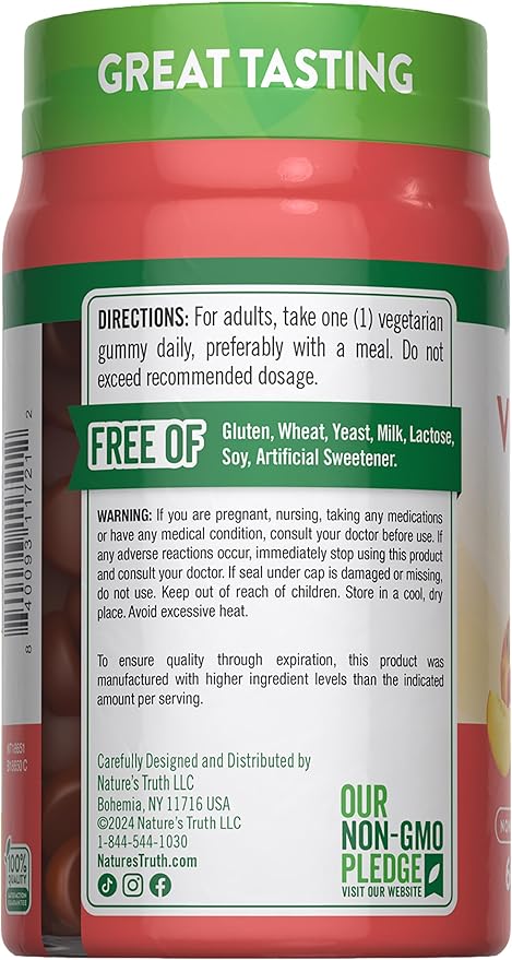 Nature's Truth Vitamin D3 Gummies | 5000 IU | 60 Count | Peach Flavor | Vegetarian, Non-GMO & Gluten Free Supplement
