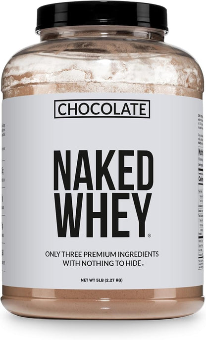 NAKED Whey Protein Supplement Powder, Chocolate, NSF Certified, GMO Free, Soy Free, Gluten Free Aid Muscle Growth and Recovery 60 Servings, 5 Ib
