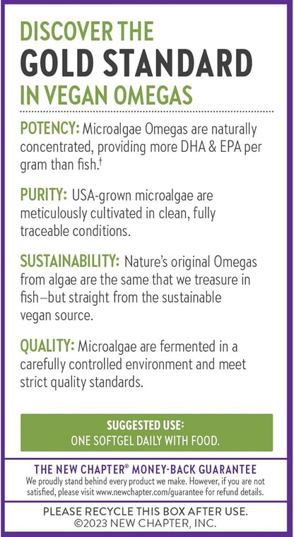 New Chapter Vegan Algae Oil, DHA, EPA, and DPA Supplement - Vegan Omega-3 Complex for Heart, Brain, Eye & Joint Support - 30 Softgels