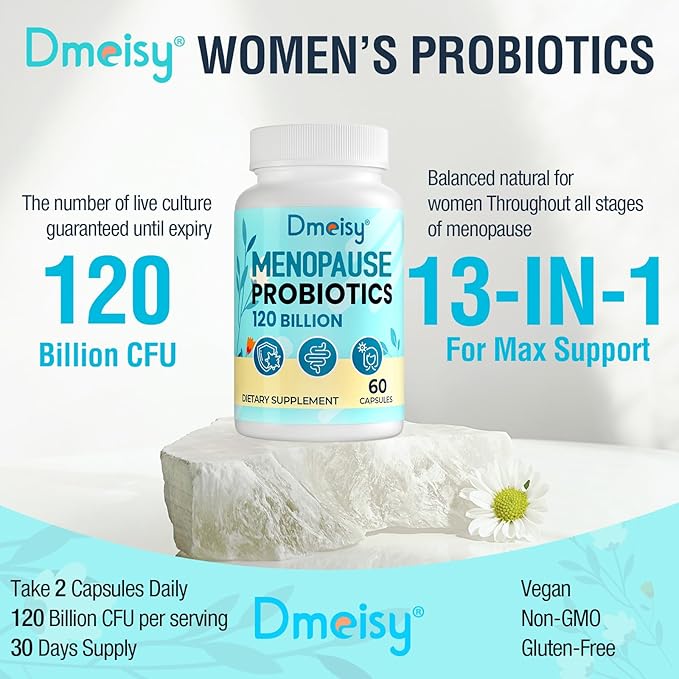 Menopause Supplements for Women, 120 Billion CFU Probiotic, 13-in-1 Herbs Probiotics Complex, for Menopause Relief, Hormone Balance, Hot Flashes, Night Sweats, Mood Swings, Gut & Immunity - 60 Capsule