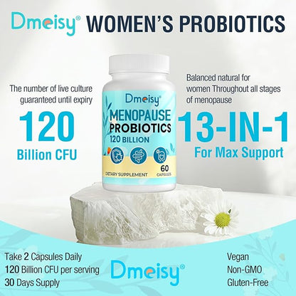 Menopause Supplements for Women, 120 Billion CFU Probiotic, 13-in-1 Herbs Probiotics Complex, for Menopause Relief, Hormone Balance, Hot Flashes, Night Sweats, Mood Swings, Gut & Immunity - 60 Capsule