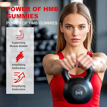 HMB Gummies for Women 1000mg HMB: 1500mg L-Leucine 500mg L-Glutamine Muscle & Bone Support with Calcium Sugar-Free Non-GMO Strawberry Flavor 60 Gummies