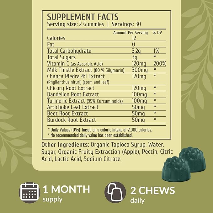 HERBAMAMA Liver Support Gummies - Herbal Complex for Liver Detox and Cleanse - Vegan, Non-GMO Overall Support Supplement - 60 Pectin-Based Apple-Flavored Chews