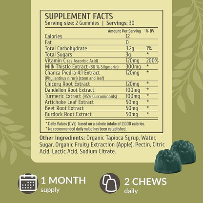 HERBAMAMA Liver Support Gummies - Herbal Complex for Liver Detox and Cleanse - Vegan, Non-GMO Overall Support Supplement - 60 Pectin-Based Apple-Flavored Chews