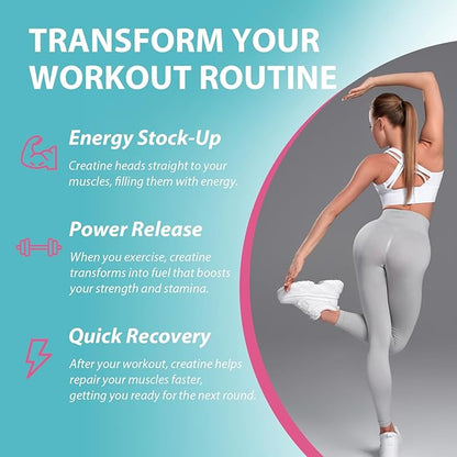 Creatine for Women, Creatine Monohydrate Gummies - No Bloating - Pre and Post Workout Chewables Supplement with Taurine & B6 - for Recovery, Strength, Energy & Booty, Performance, 60 Counts