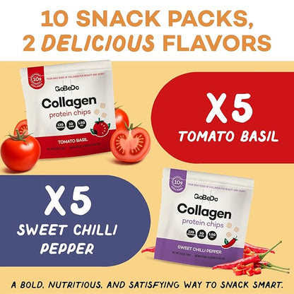 GoBeDo Collagen Protein Chips – First Collagen-Based Snack, 13g Protein, Low Carb, Keto Friendly, Healthy Chips & Crisps, Alternative to Collagen Powder, Gluten-Free, 10 Bags Variety Pack