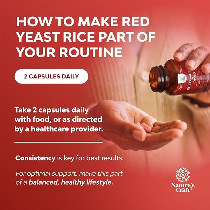 Red Yeast Rice with CoQ10 Supplement - Advanced Healthy Heart & Healthy Cholesterol Levels Formula for Men & Women - Red Yeast Rice Capsules with 1200mg per Serving and CoQ10-240 Count