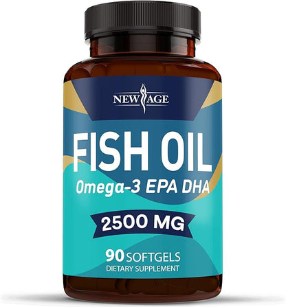 NEW AGE Omega 3 Fish Oil 2500mg Supplement Non GMO - EPA, DHA Fatty Acids Gluten Free (180 Softgels (Pack of 2))