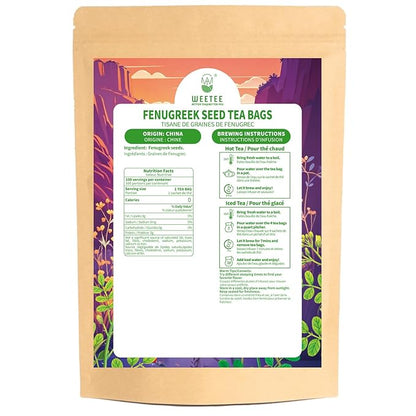 WT WEETEE Fenugreek Tea Bags 100 Count, 100% Natural Premium Whole Fenugreek Methi Seeds, Caffeine-free Nourishing Herbal, No Additives